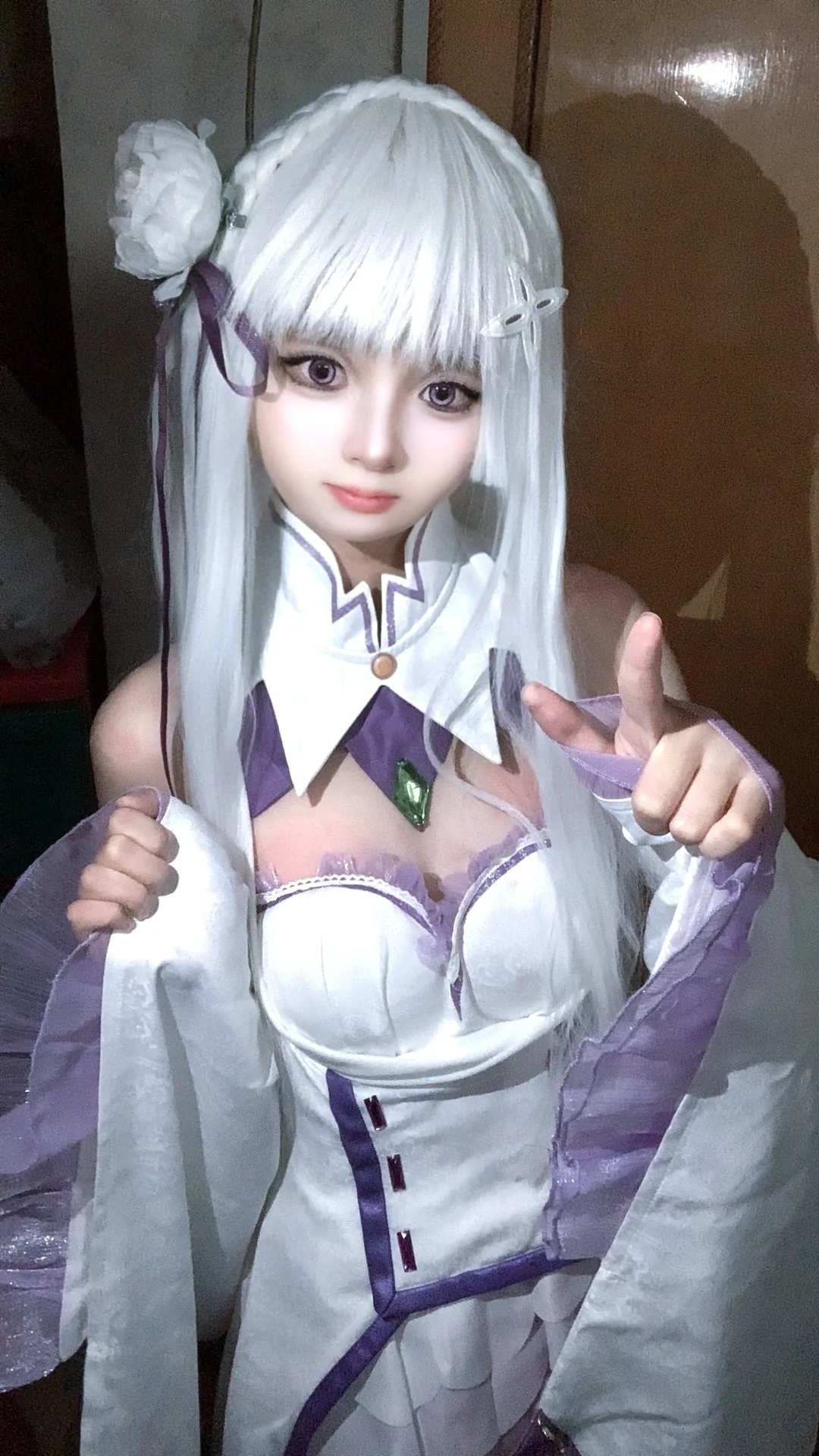 cosplay, 从零开始的异世界生活, 艾米莉亚cos, 银发, 白紫裙装