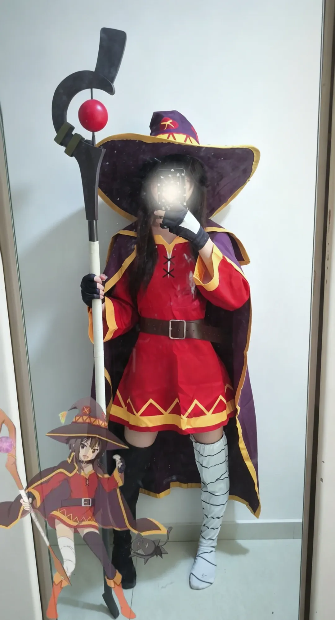 cosplay服装, 红黑穿搭, 惠惠cos, 为美好的世界献上祝福, 白色条纹丝袜 - 第1张