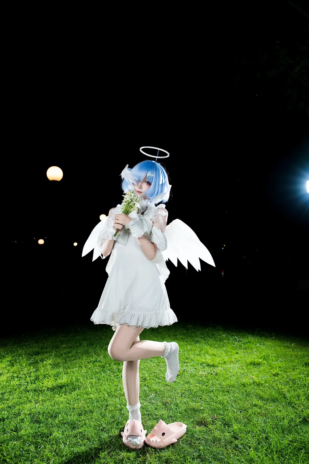 cosplay, 蕾姆cos, 漫展摄影, 天使装扮, 夜间外拍