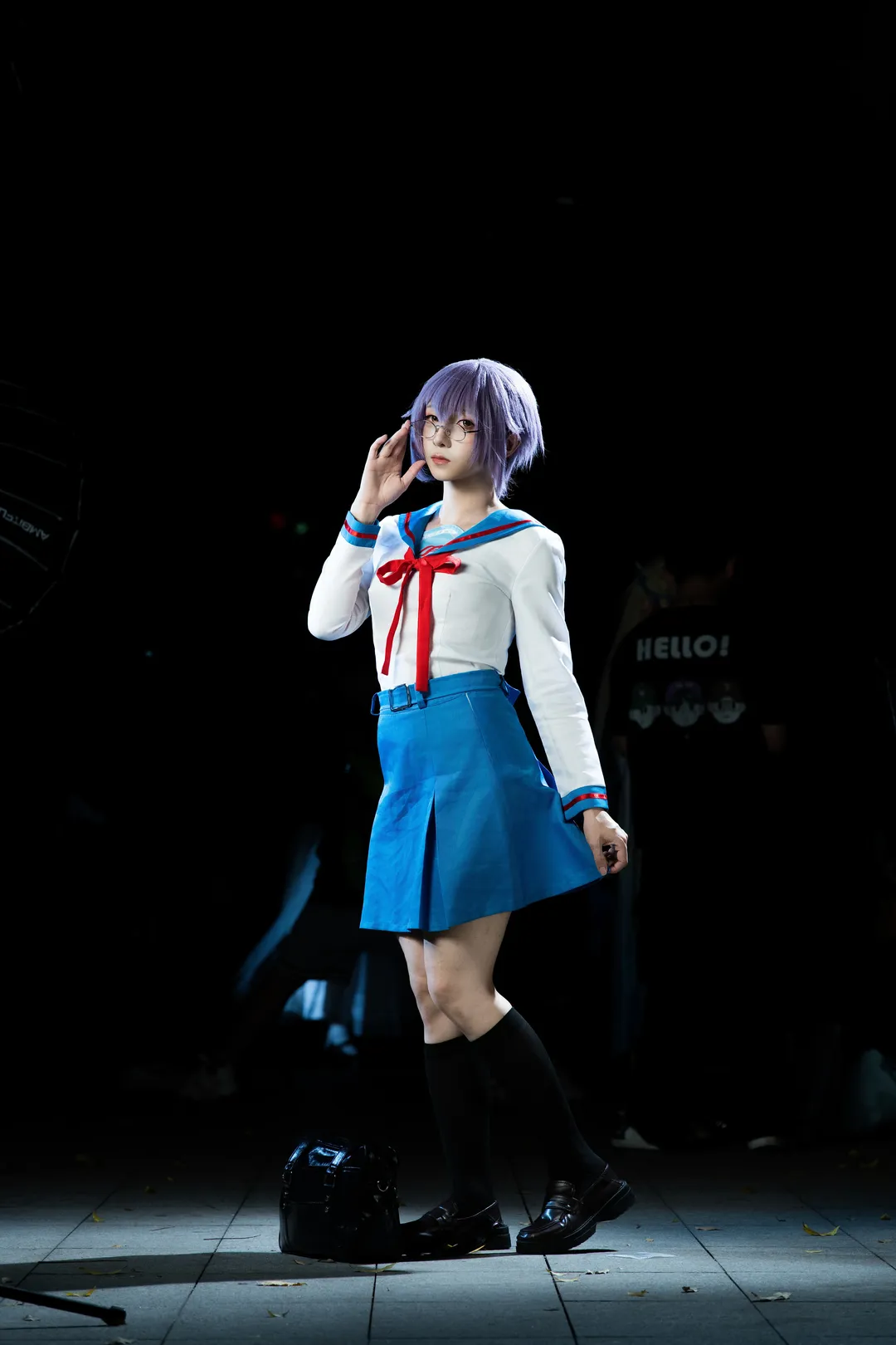 夜景cosplay, 动漫星城, 黑丝长筒袜, 长门有希cos, 凉宫春日忧郁