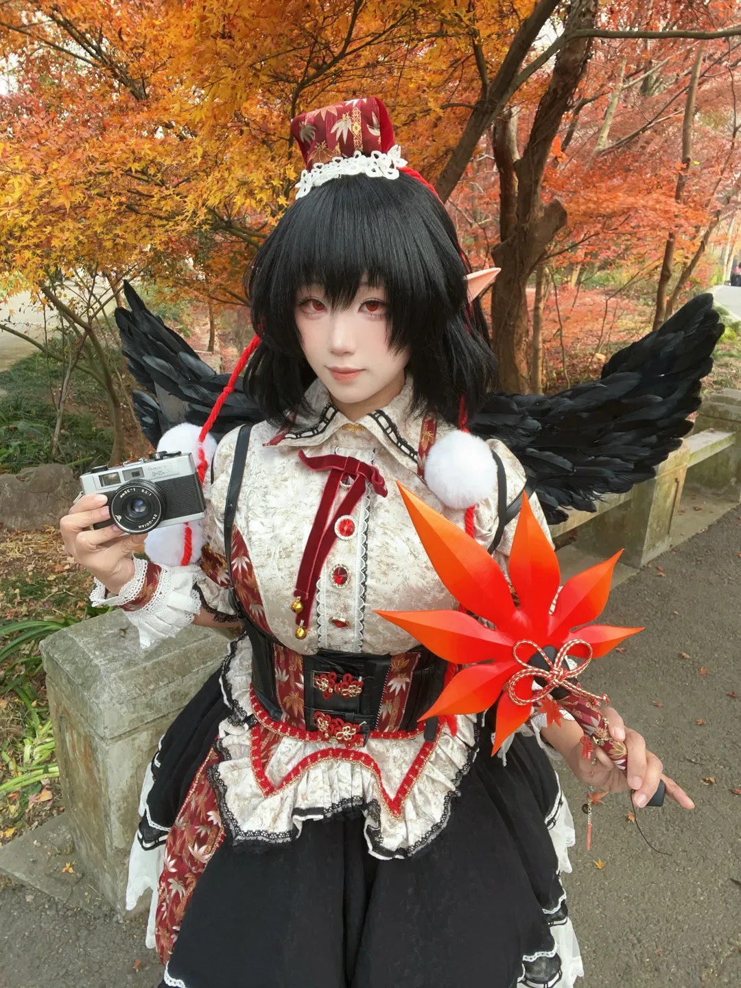 东方Project, 射命丸文cos, cosplay分享, 枫叶林外景, 摄影幕后 - 第3张
