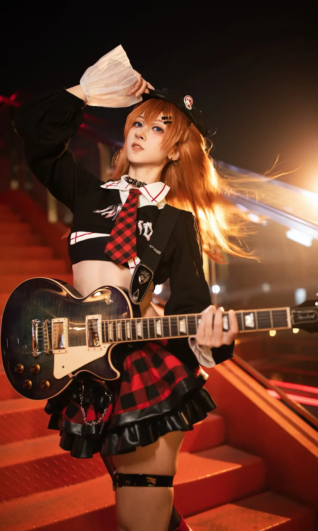 cosplay, 明日香cos, 新世纪福音战士, 电吉他, 丝袜 - 第1张