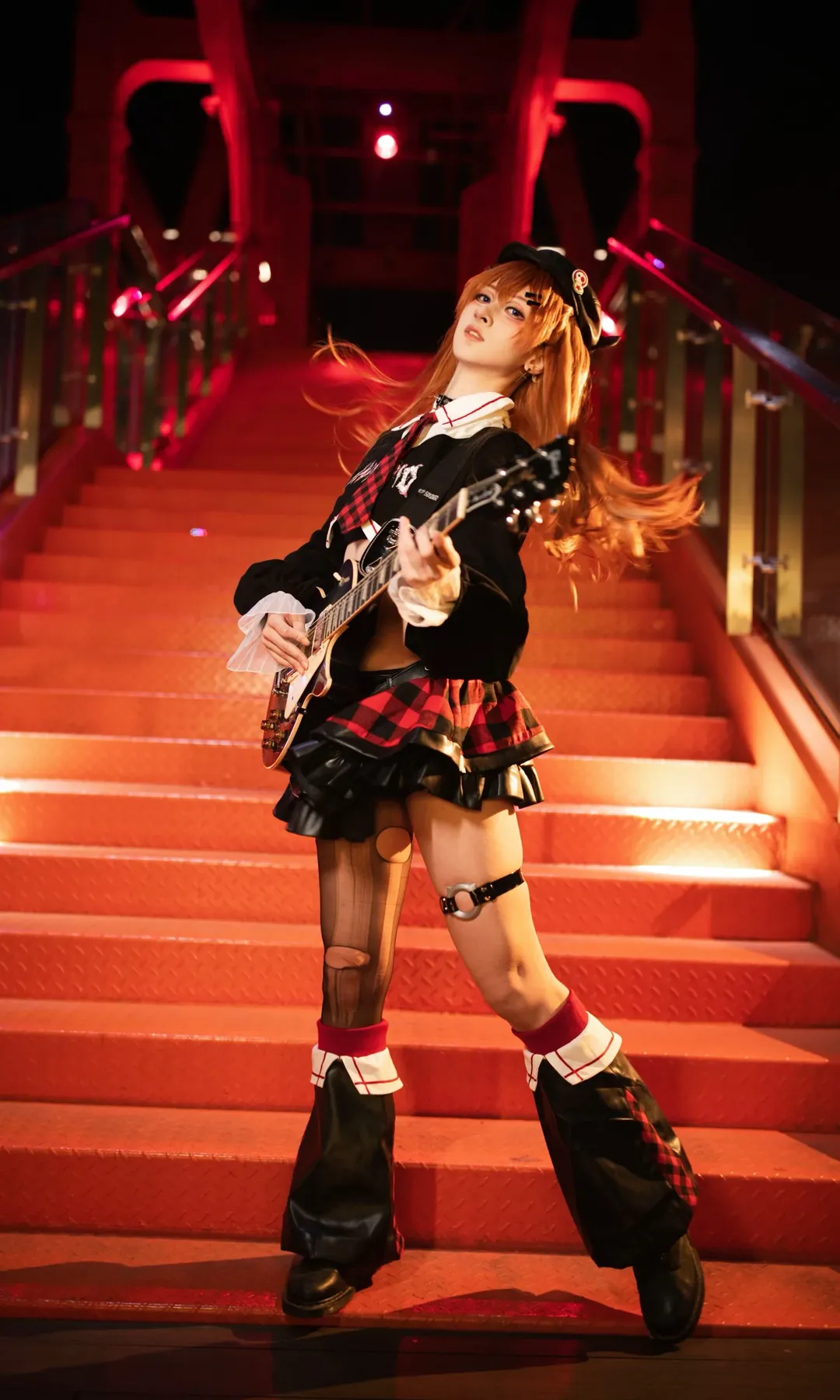 cosplay, 明日香cos, 新世纪福音战士, 电吉他, 丝袜