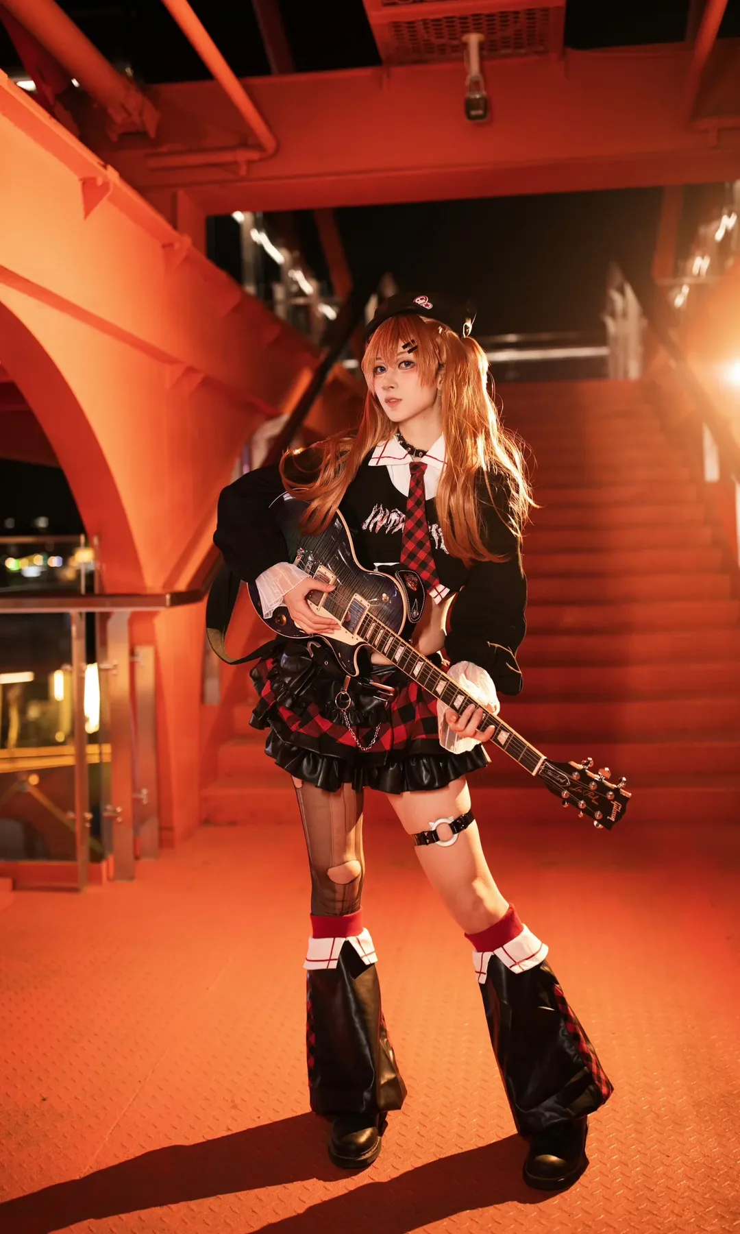 cosplay, 明日香cos, 新世纪福音战士, 电吉他, 丝袜 - 第3张