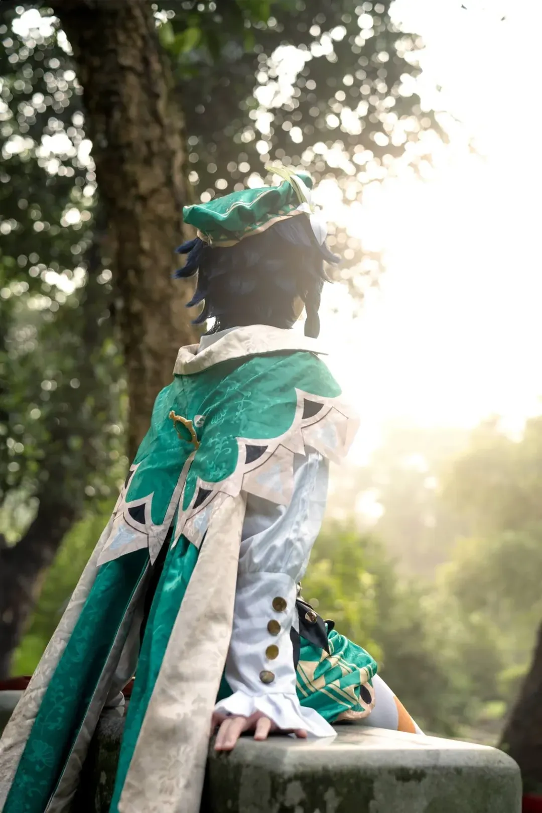 Genshin Impact, Forest photography, White stockings, Outdoor photoshoot, Venti cosplay - Image 4