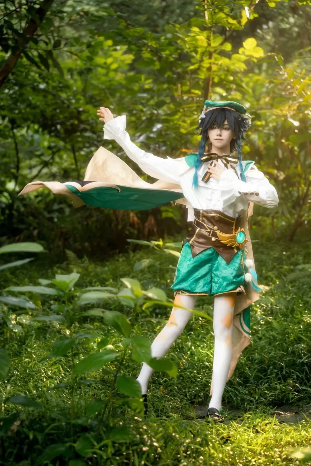 Genshin Impact, Forest photography, White stockings, Outdoor photoshoot, Venti cosplay - Image 7