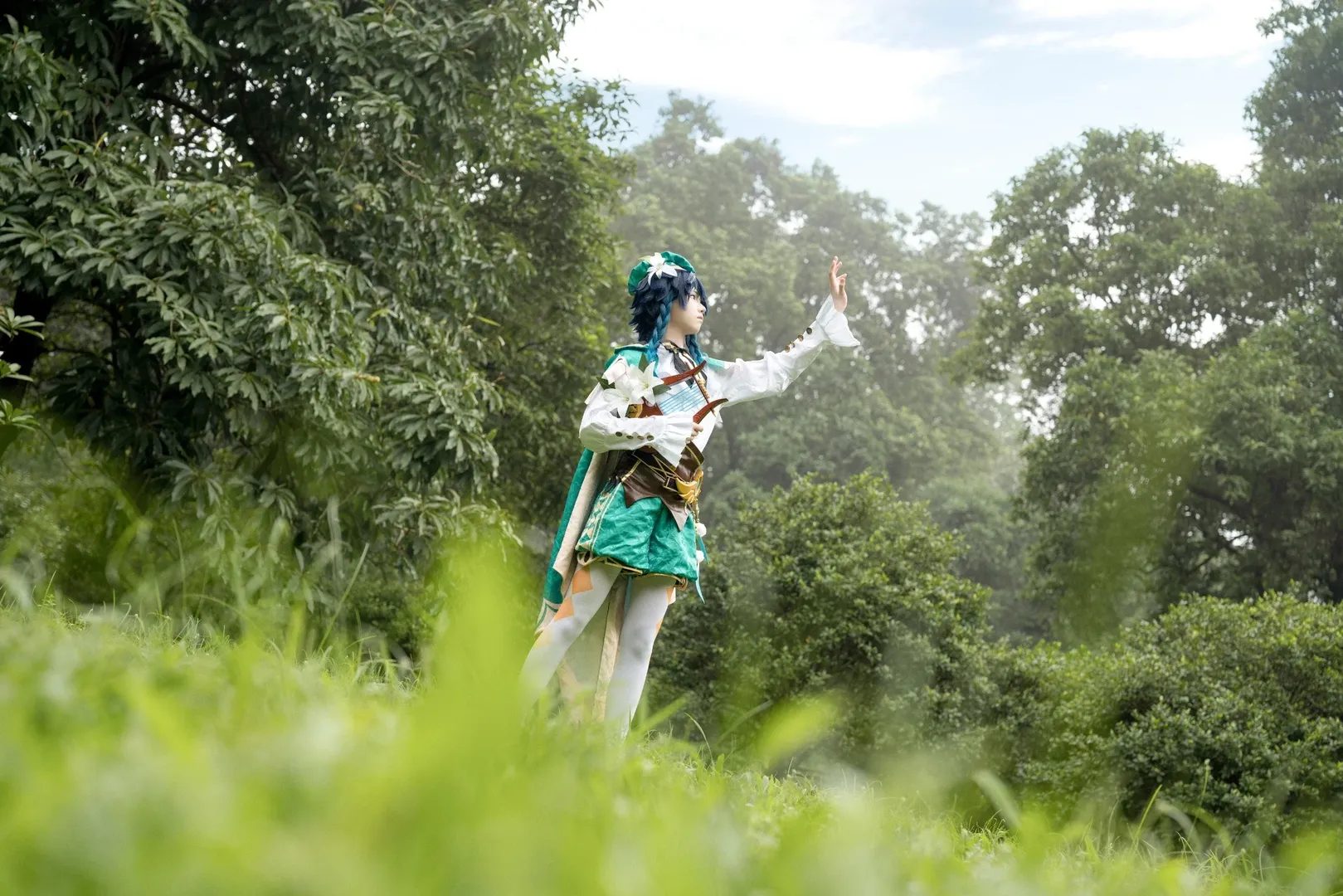 Genshin Impact, Forest photography, White stockings, Outdoor photoshoot, Venti cosplay - Image 9