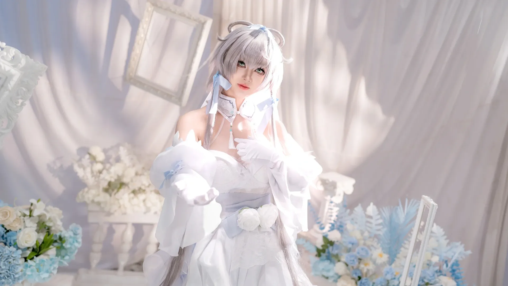 洛天依 コスプレ, コスプレ撮影, 洛天依, 花嫁コスプレ, 白ストッキング - 2枚目