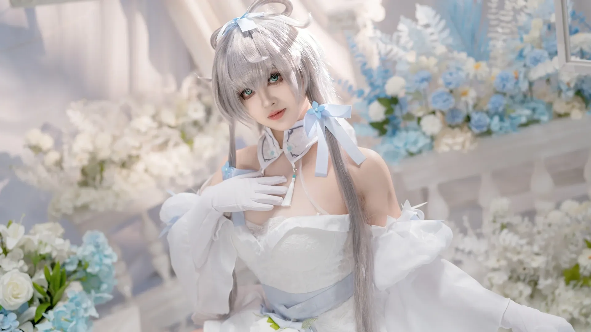 洛天依 コスプレ, コスプレ撮影, 洛天依, 花嫁コスプレ, 白ストッキング - 6枚目