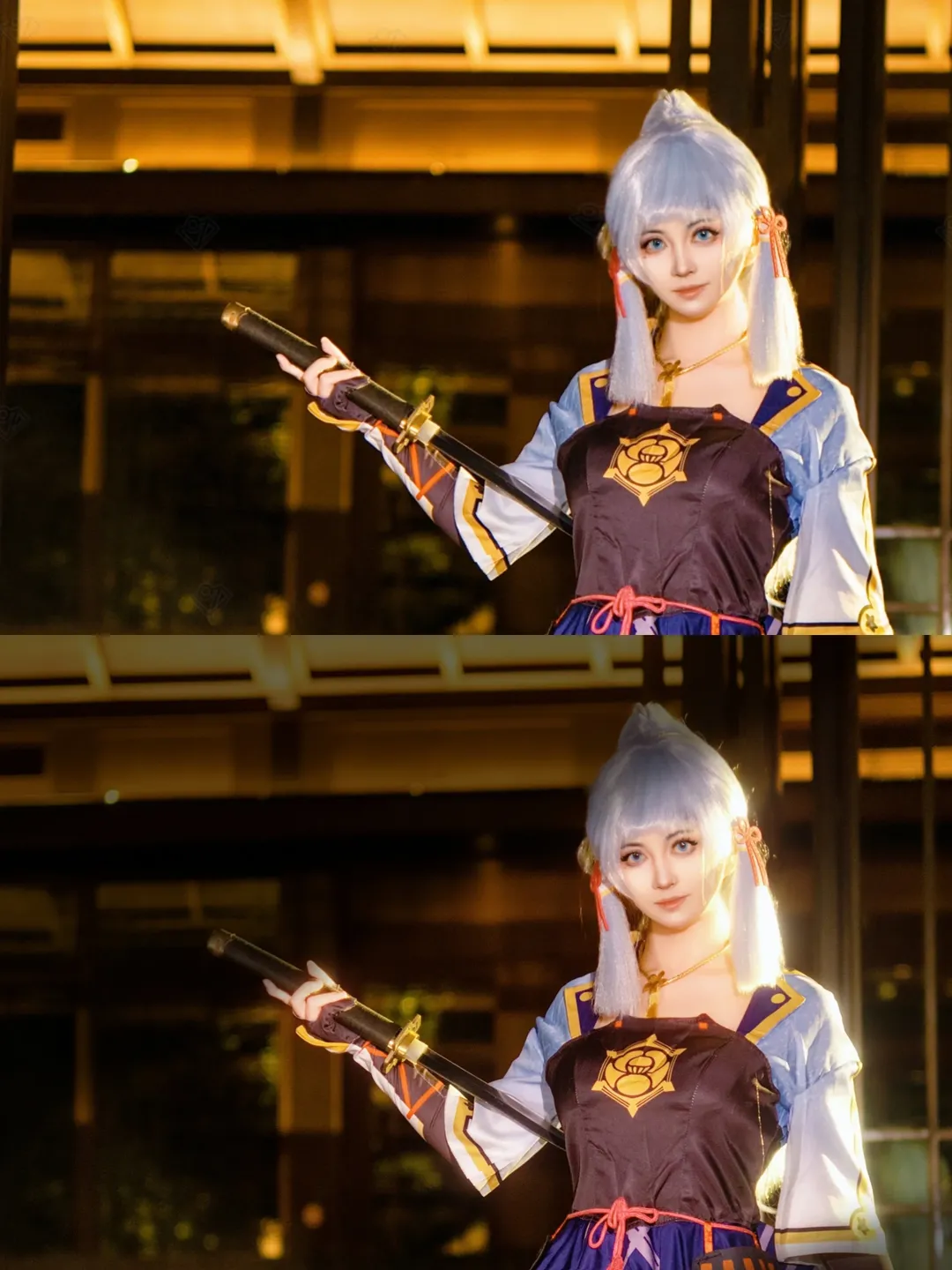 原神, Cosplay摄影, 神里绫华cos, 二次元人像, 夜景逆光拍摄 - 第1张