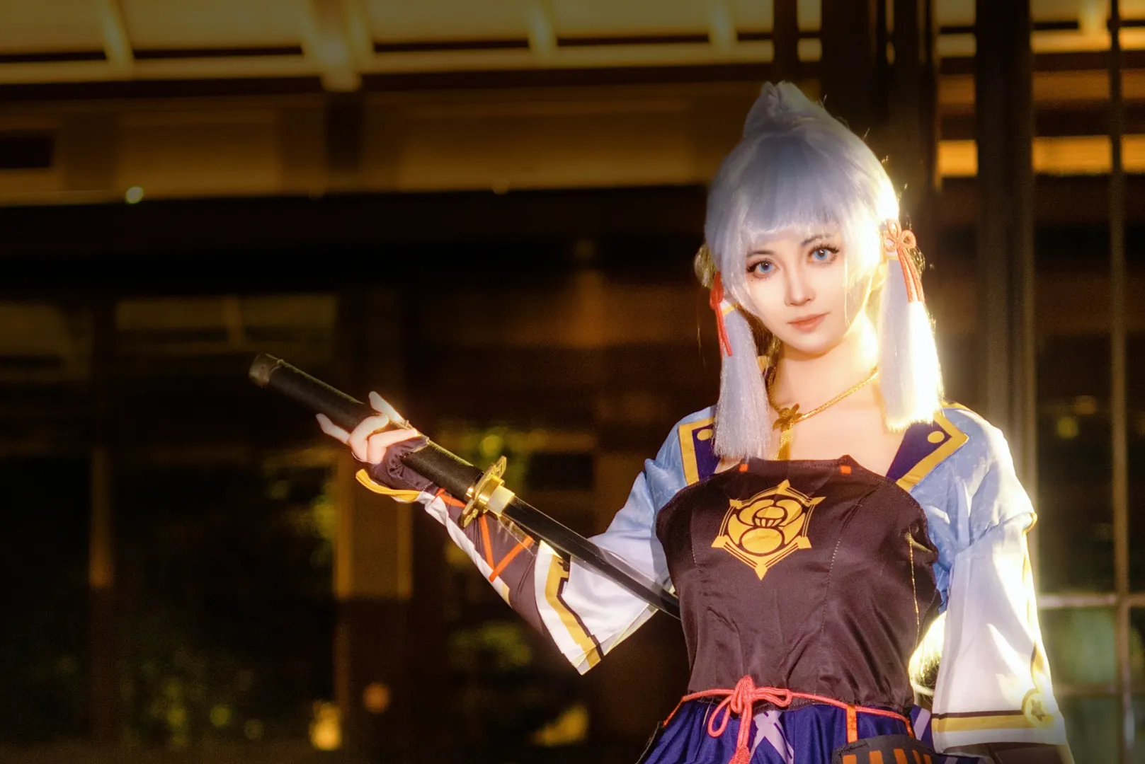 原神, Cosplay摄影, 神里绫华cos, 二次元人像, 夜景逆光拍摄 - 第3张