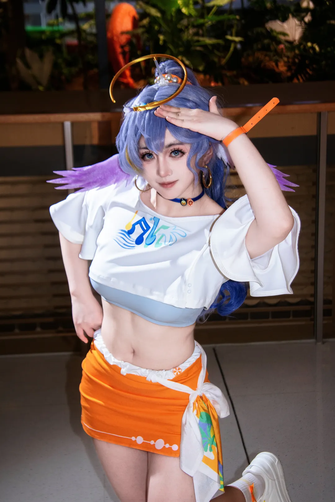 cosplay, 知更鸟cos, 蓝色假发, 漫展正片, 露脐装 - 第1张