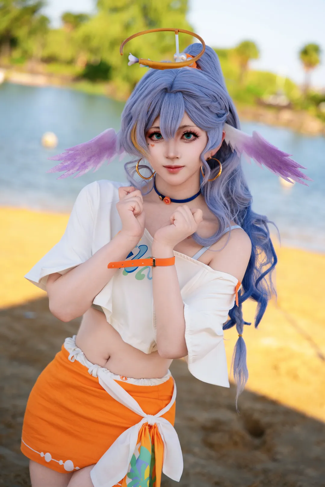 Anime-style photography, Honkai: Star Rail, Robin cosplay, Summer outfit, Seaside cosplay - Image 1