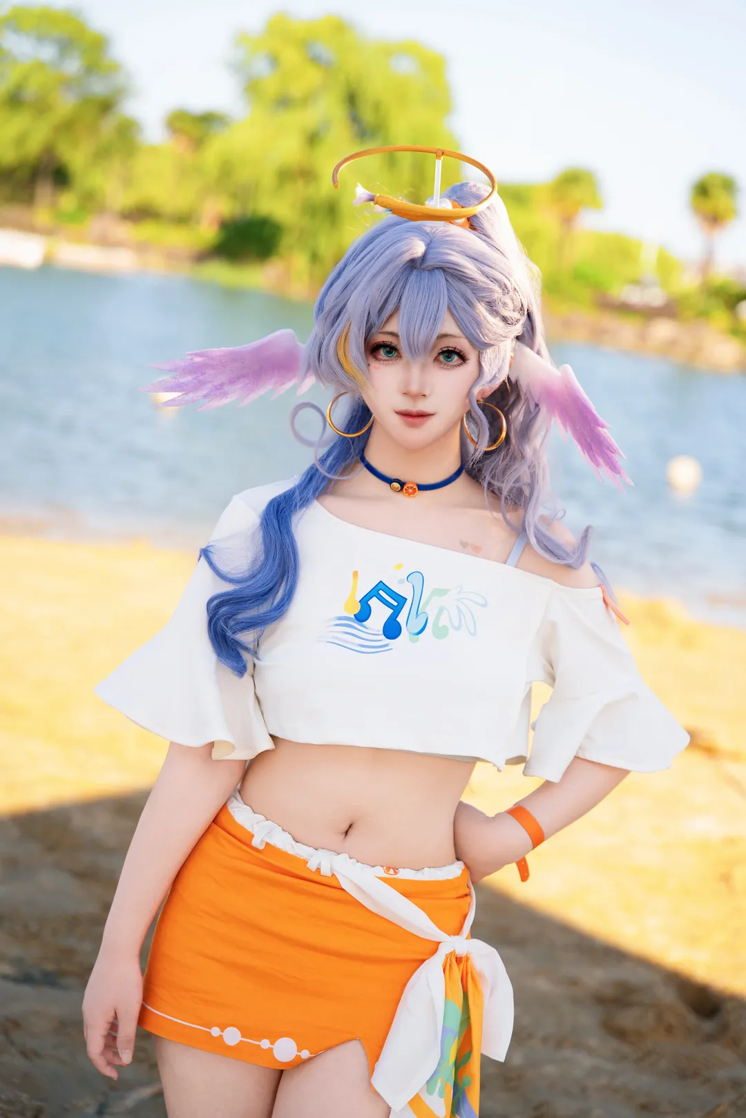 Anime-style photography, Honkai: Star Rail, Robin cosplay, Summer outfit, Seaside cosplay