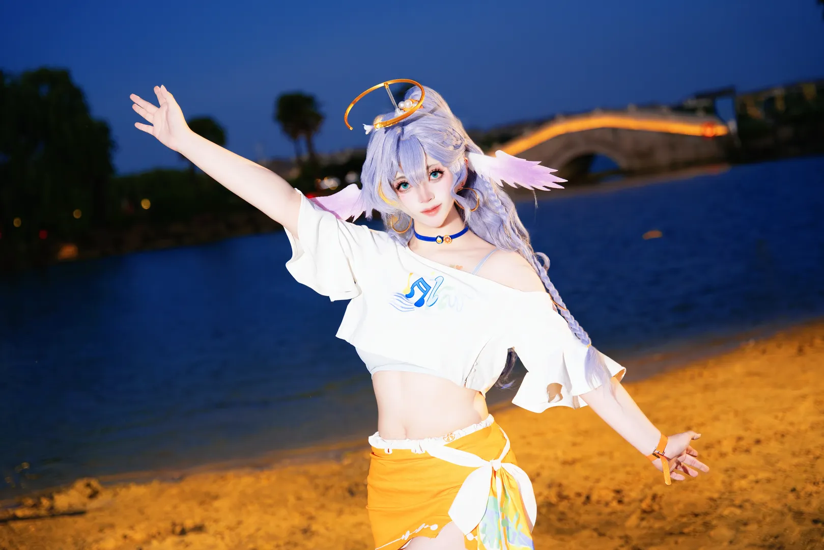 知更鸟cos, 夜景沙滩, 露脐装搭配, 二次元妆面, 清新夏日风 - 第3张