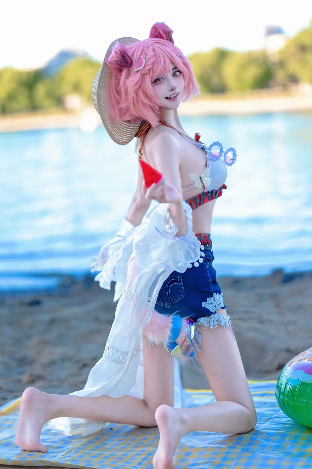 Anime-style photography, Arknights, Swimsuit cosplay, Goldenglow cosplay, Seaside photography