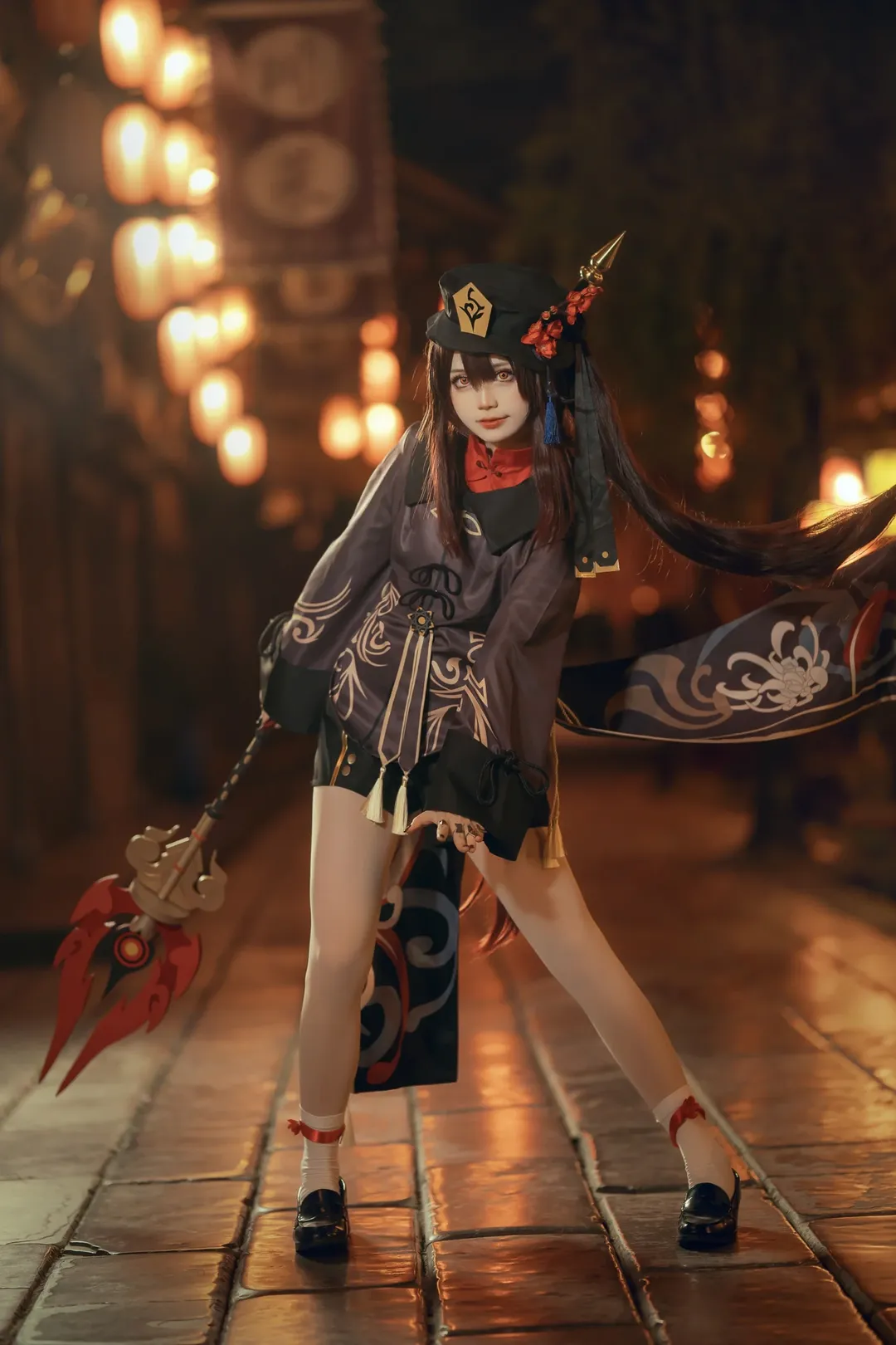 原神, 國風cosplay, 白絲穿搭, 胡桃cos, 錦裡夜景 - 第3張