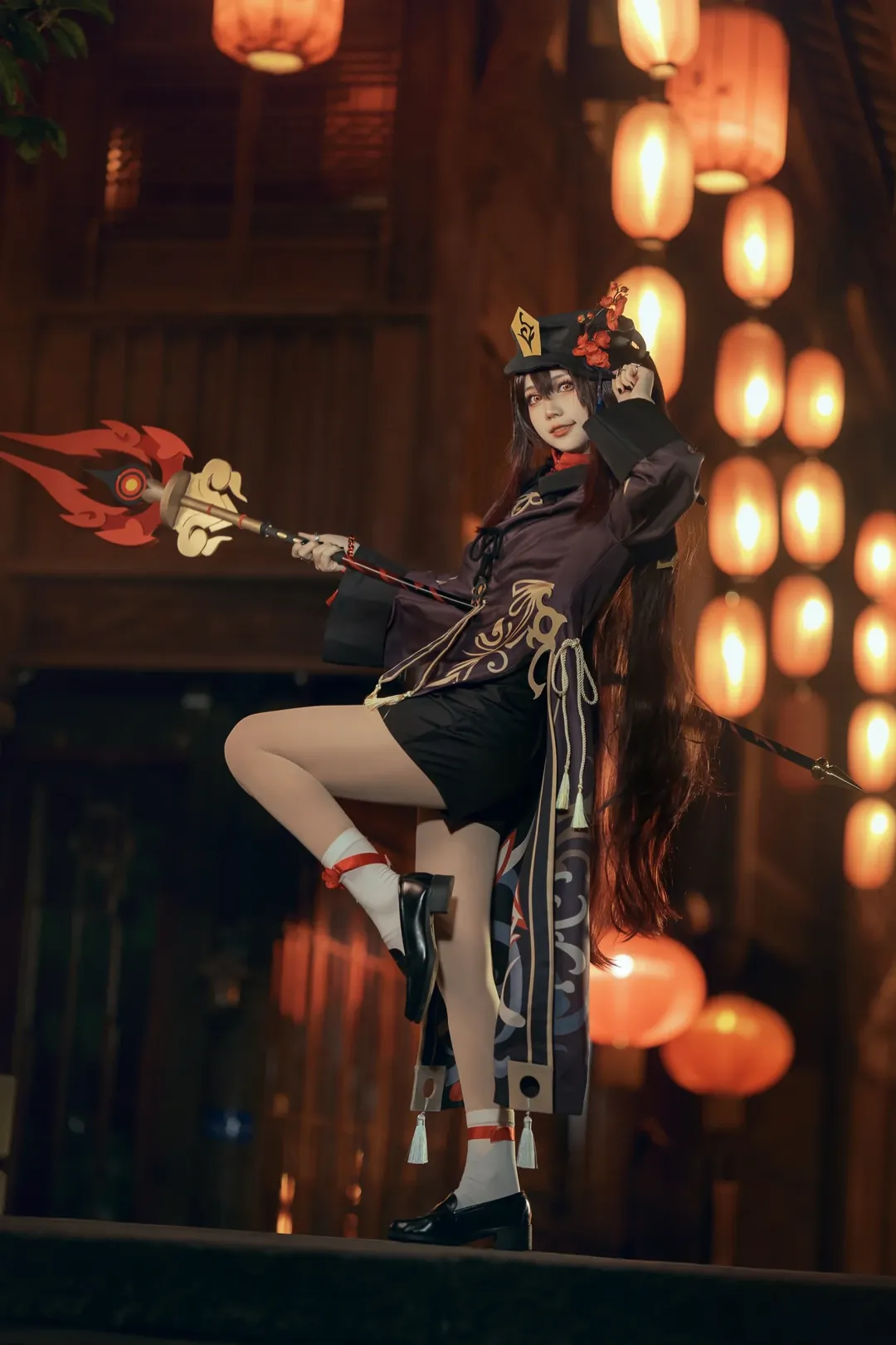 原神, 國風cosplay, 白絲穿搭, 胡桃cos, 錦裡夜景 - 第4張