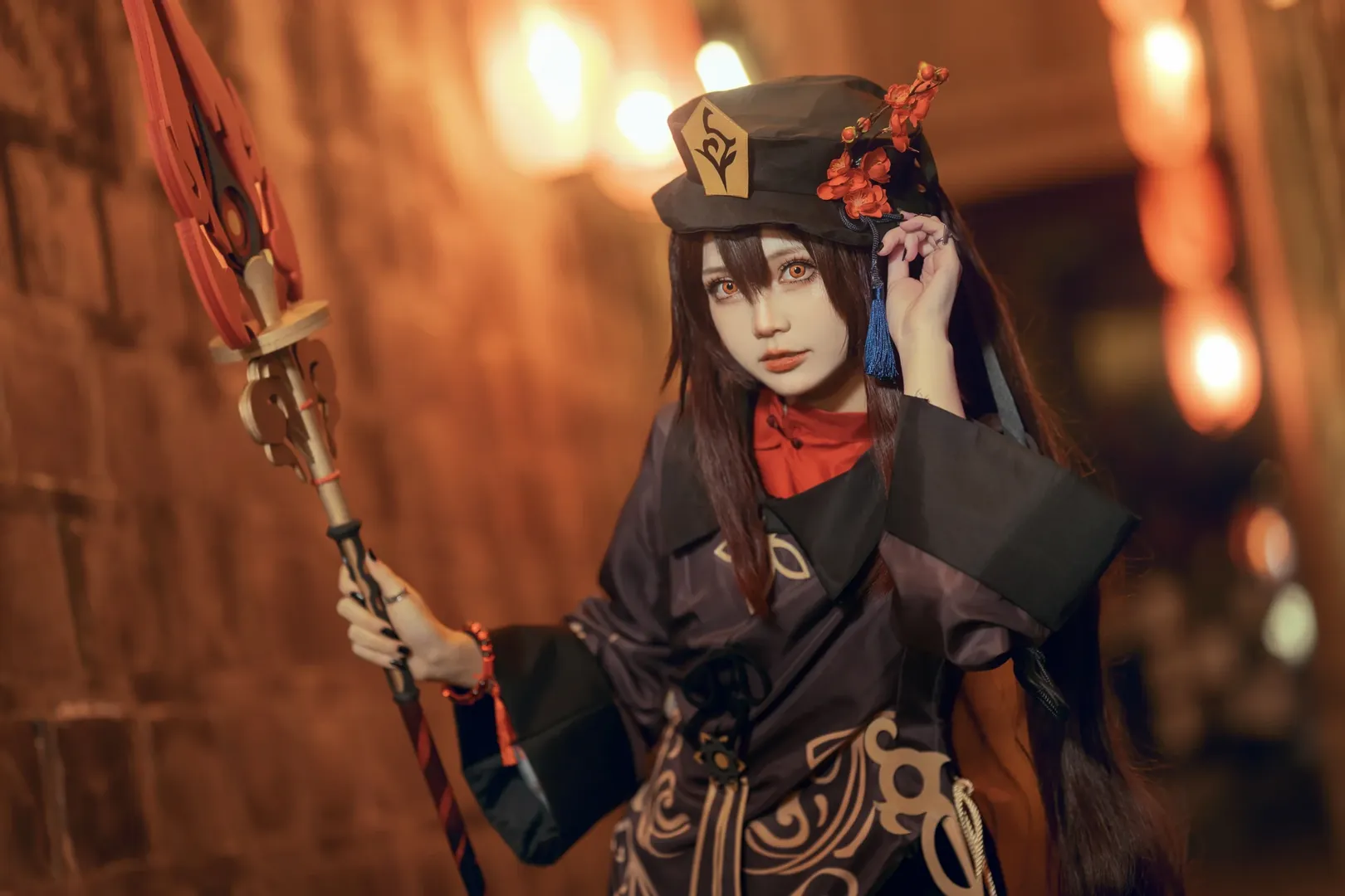 原神, 國風cosplay, 白絲穿搭, 胡桃cos, 錦裡夜景 - 第6張