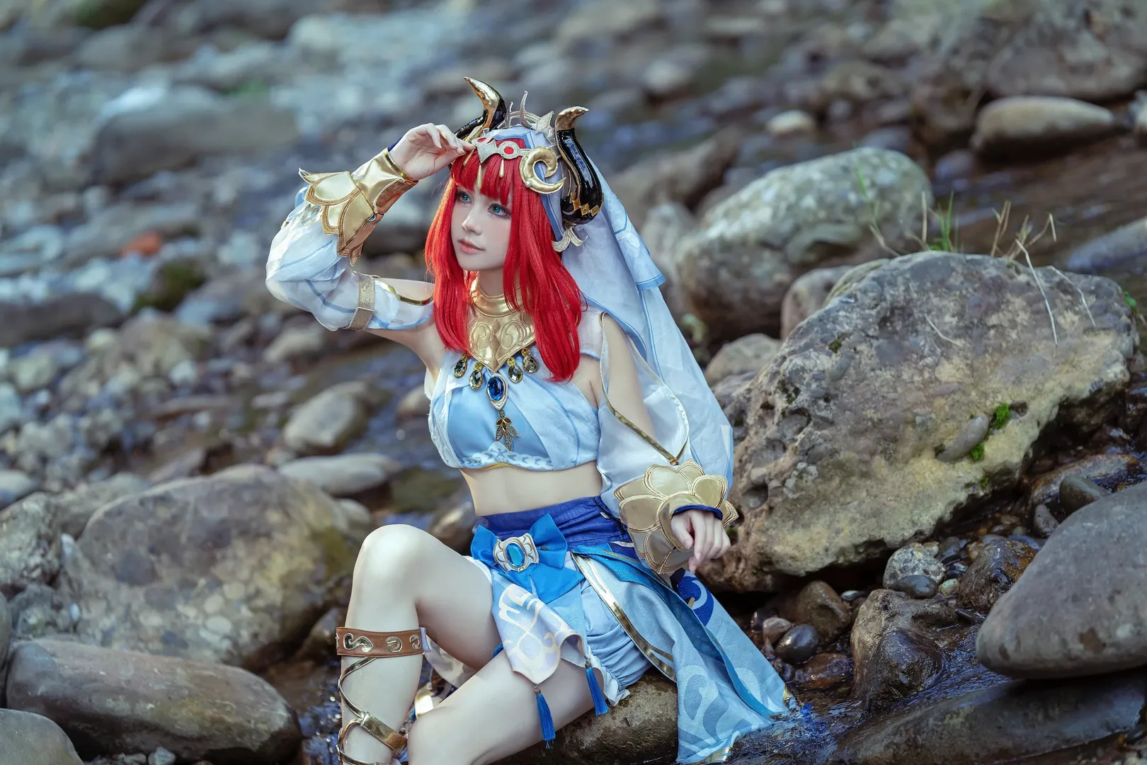 Genshin Impact, Nilou cosplay, Waterside outdoor location, Outdoor cosplay photography, Qingcheng Mountain travel photography - Image 7
