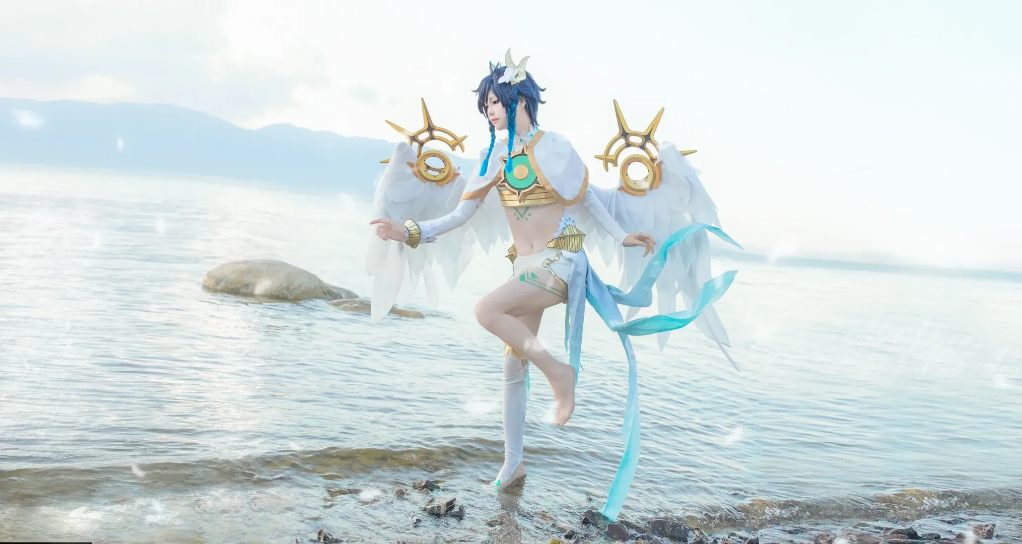 Genshin Impact, White stockings, Travel photography, Outdoor cosplay, Venti cosplay