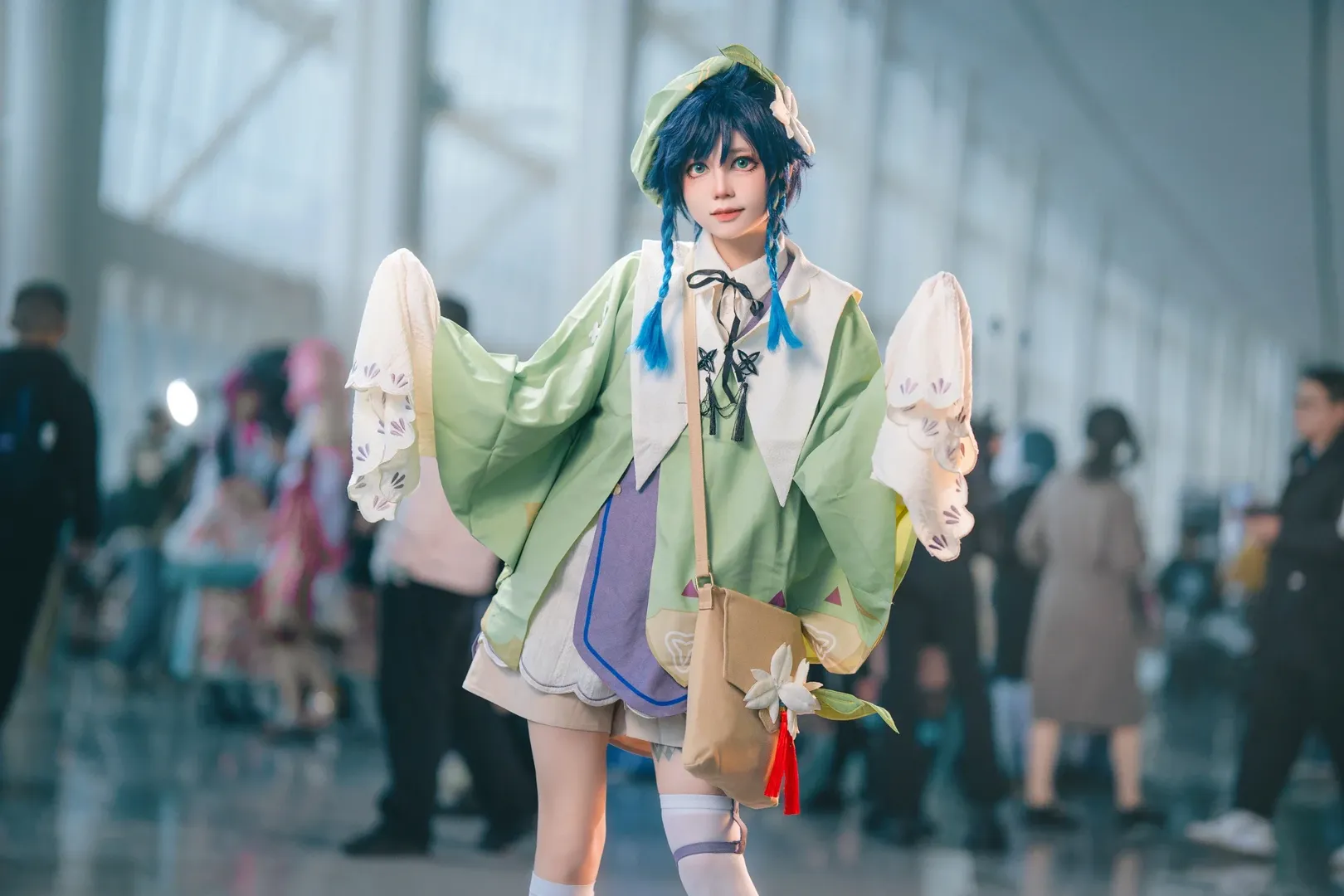 原神, cosplay, 漫展场照, 温迪cos, 白丝过膝袜