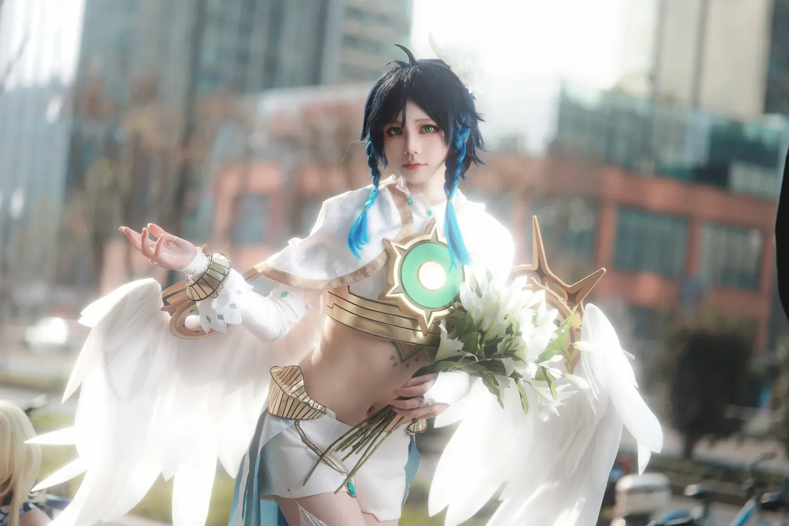 原神, 二次元撮影, イベント写真, 白ストッキングコスプレ, ウェンティ コスプレ - 3枚目