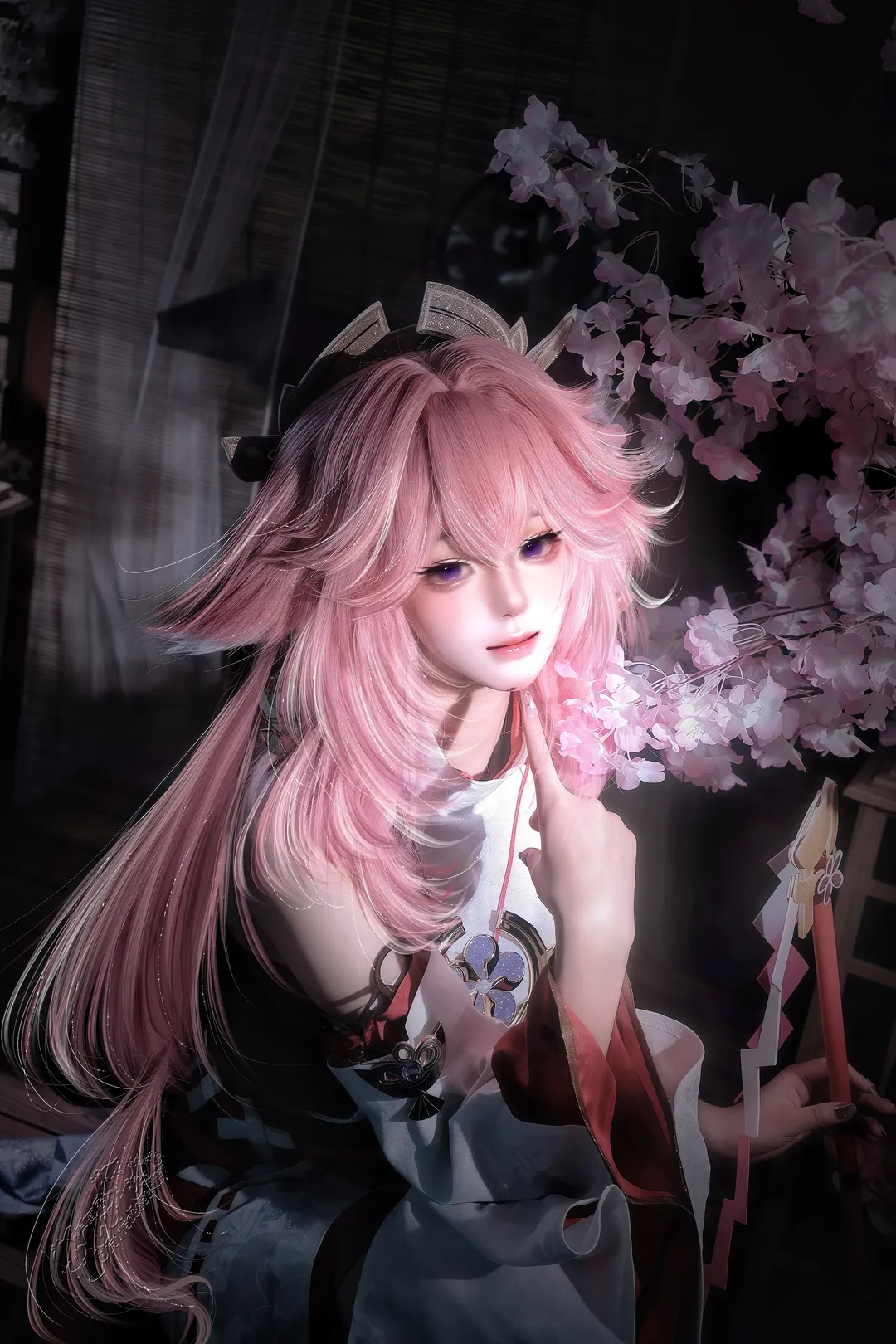 原神, 八重神子cos, cosplay摄影, 和风cosplay, 粉发cos