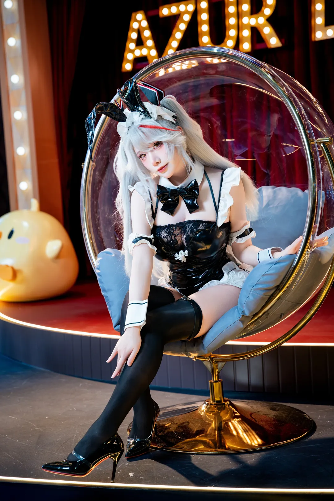 アズールレーン, ホタルACGエキスポ, プリンツ・オイゲン コスプレ, 黒ストッキングコスプレ, エナメルメイド服 - 4枚目