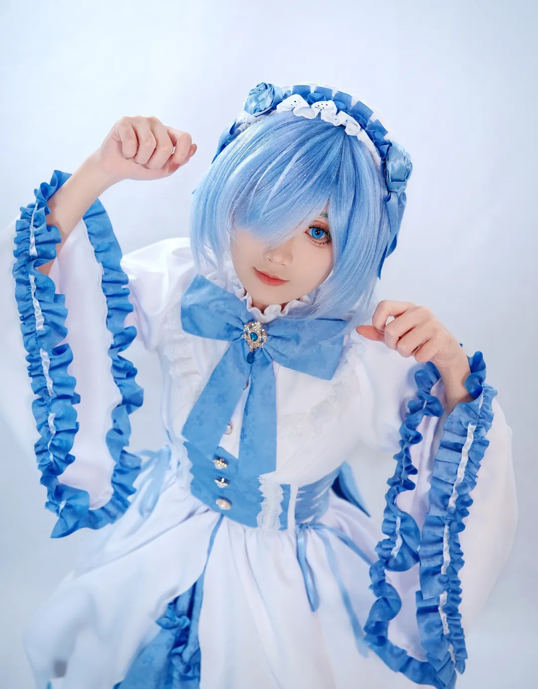 从零开始的异世界生活, 蕾姆cos, 白丝, cosplay棚拍, 水色哥特 - 第2张