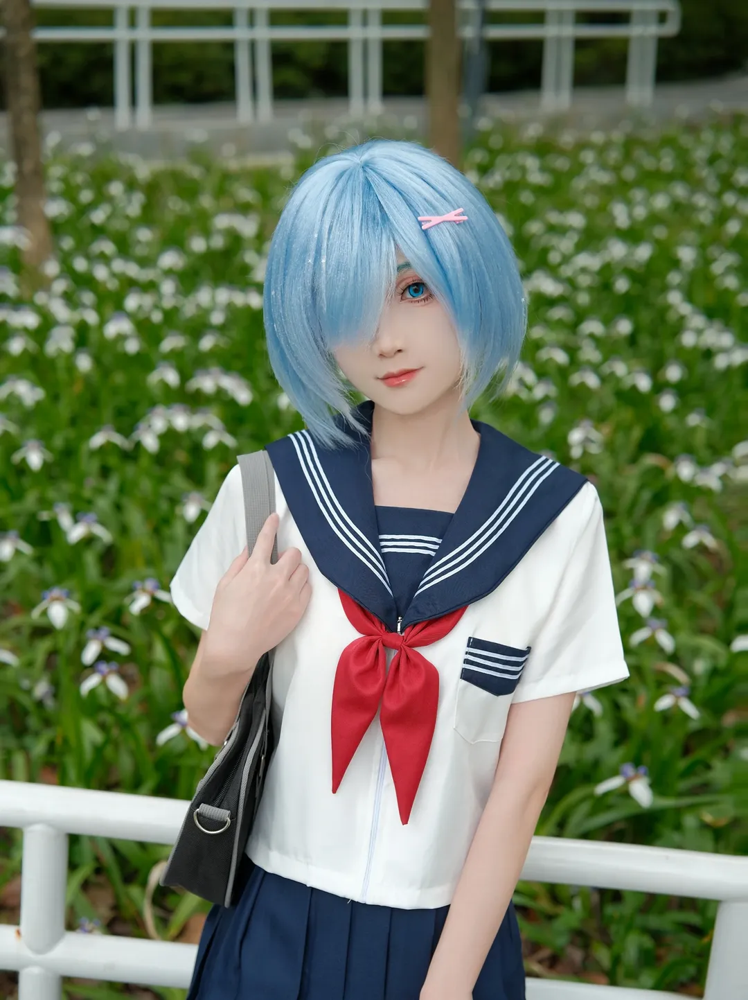 Re:ゼロから始める異世界生活, レム コスプレ, セーラー服, 公園ロケ, 女子学生 - 1枚目