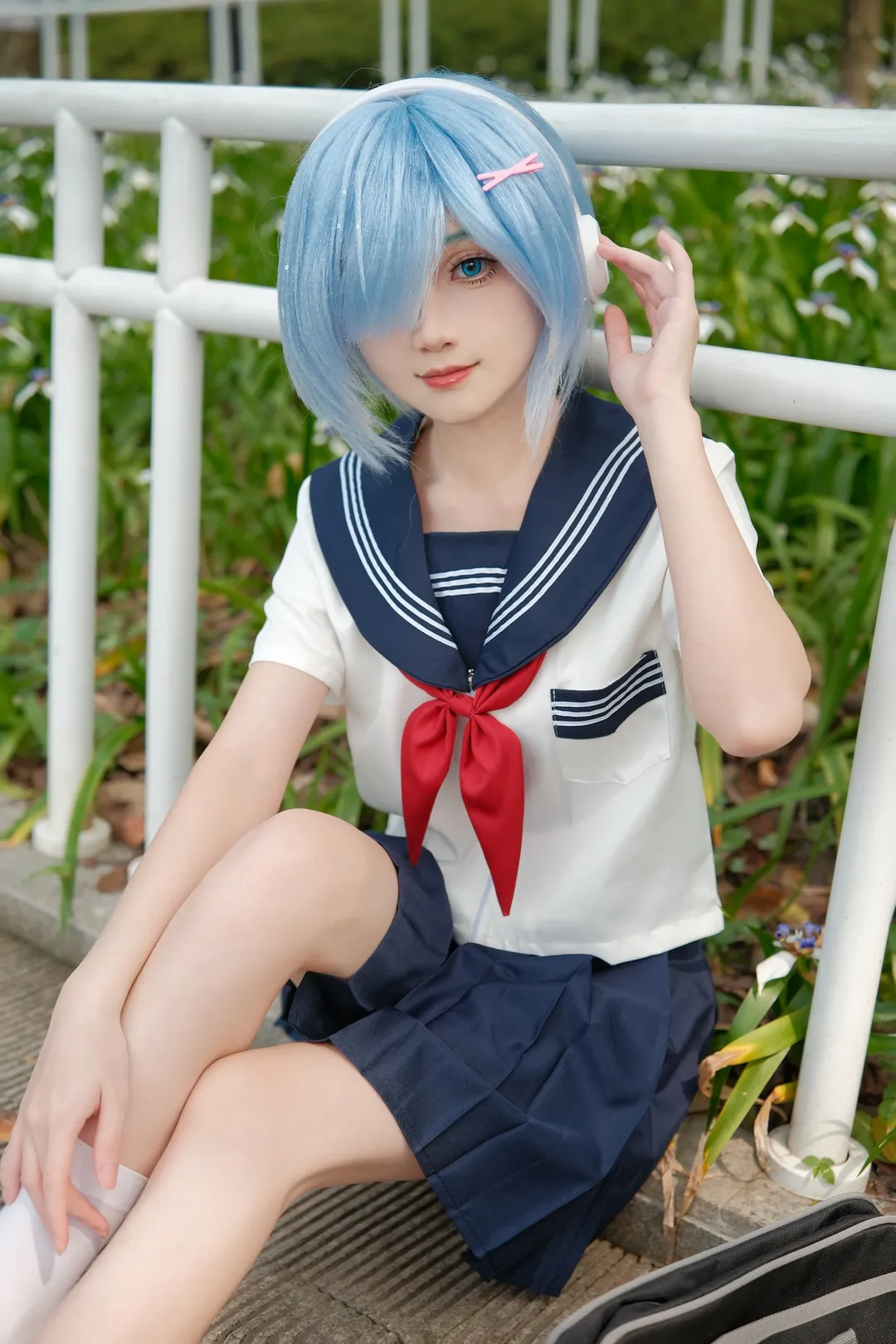 Re:ZERO -Starting Life in Another World-, Rem cosplay, Sailor suit, Park photoshoot, Schoolgirl