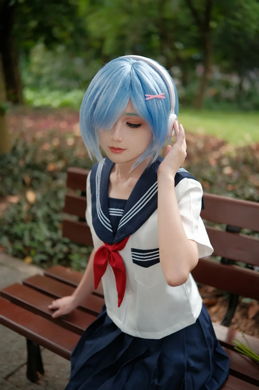 Re:ゼロから始める異世界生活, レム コスプレ, セーラー服, 公園ロケ, 女子学生 - 5枚目