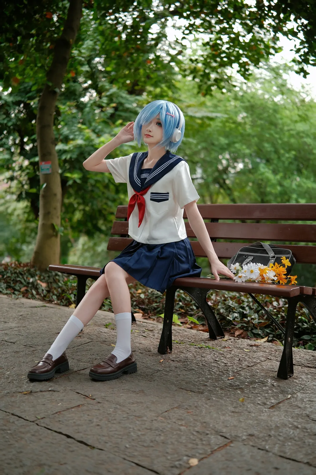 Re:ゼロから始める異世界生活, レム コスプレ, セーラー服, 公園ロケ, 女子学生 - 6枚目