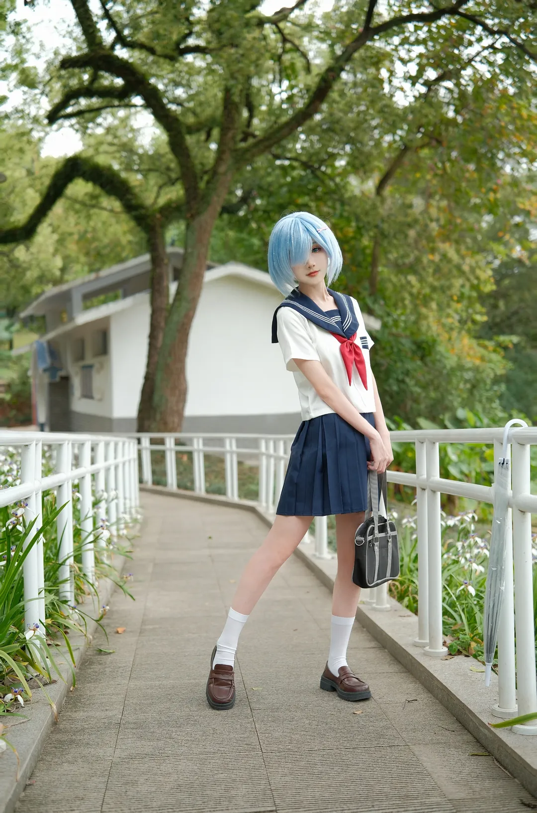 Re:ゼロから始める異世界生活, レム コスプレ, セーラー服, 公園ロケ, 女子学生 - 7枚目