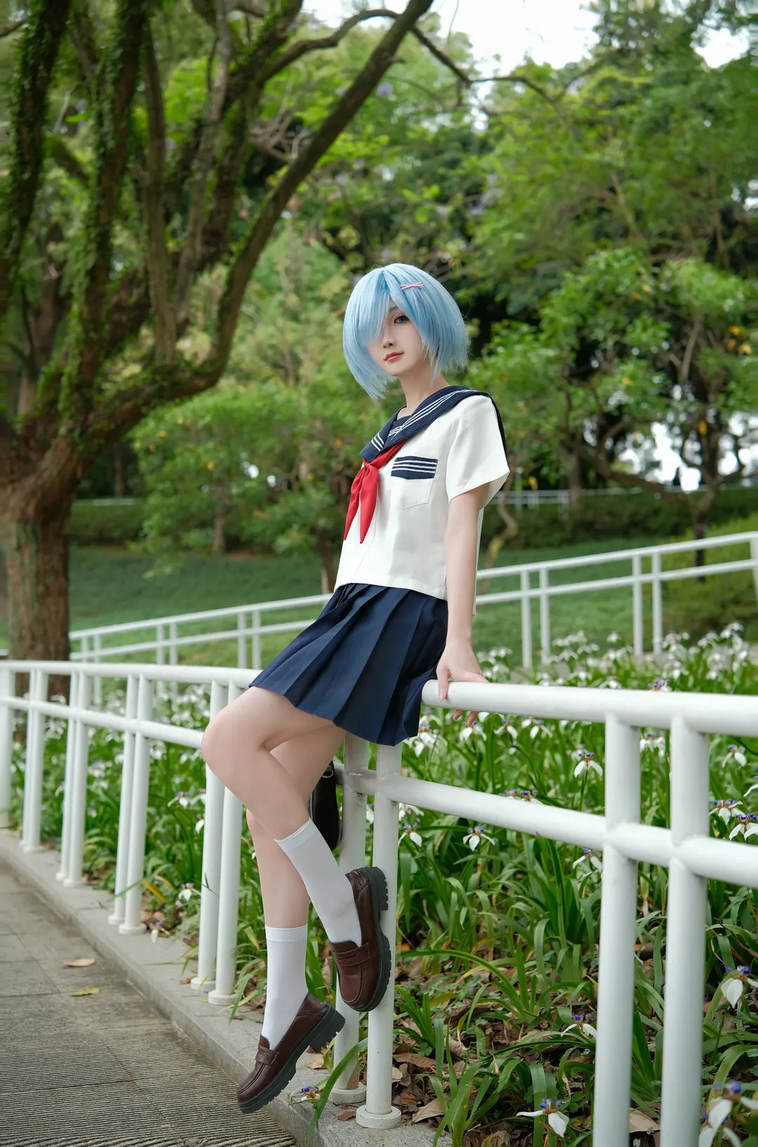 Re:ゼロから始める異世界生活, レム コスプレ, セーラー服, 公園ロケ, 女子学生 - 9枚目