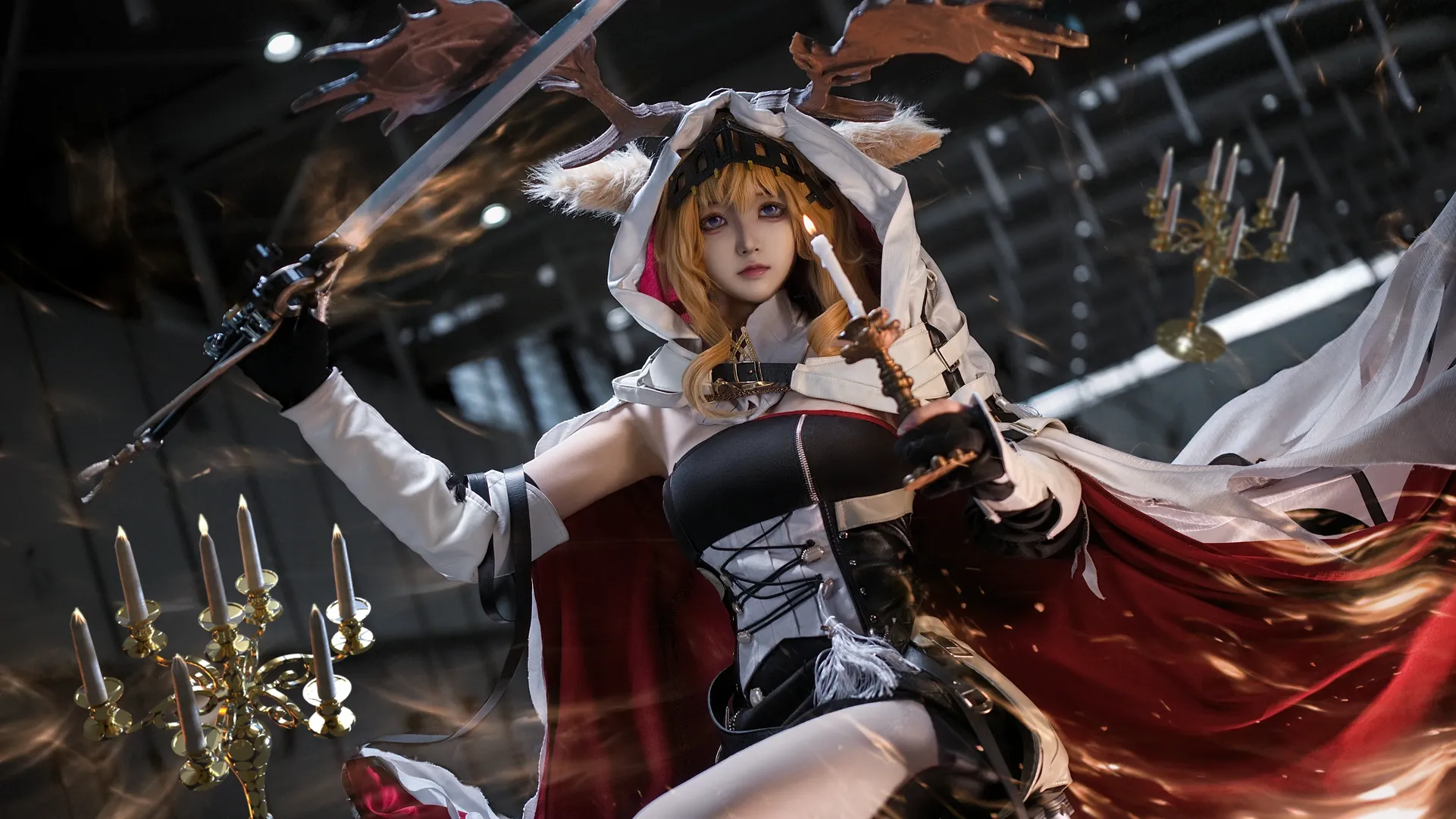明日方舟, cosplay后期, 薇薇安娜cos, 丝袜, 烛火特效