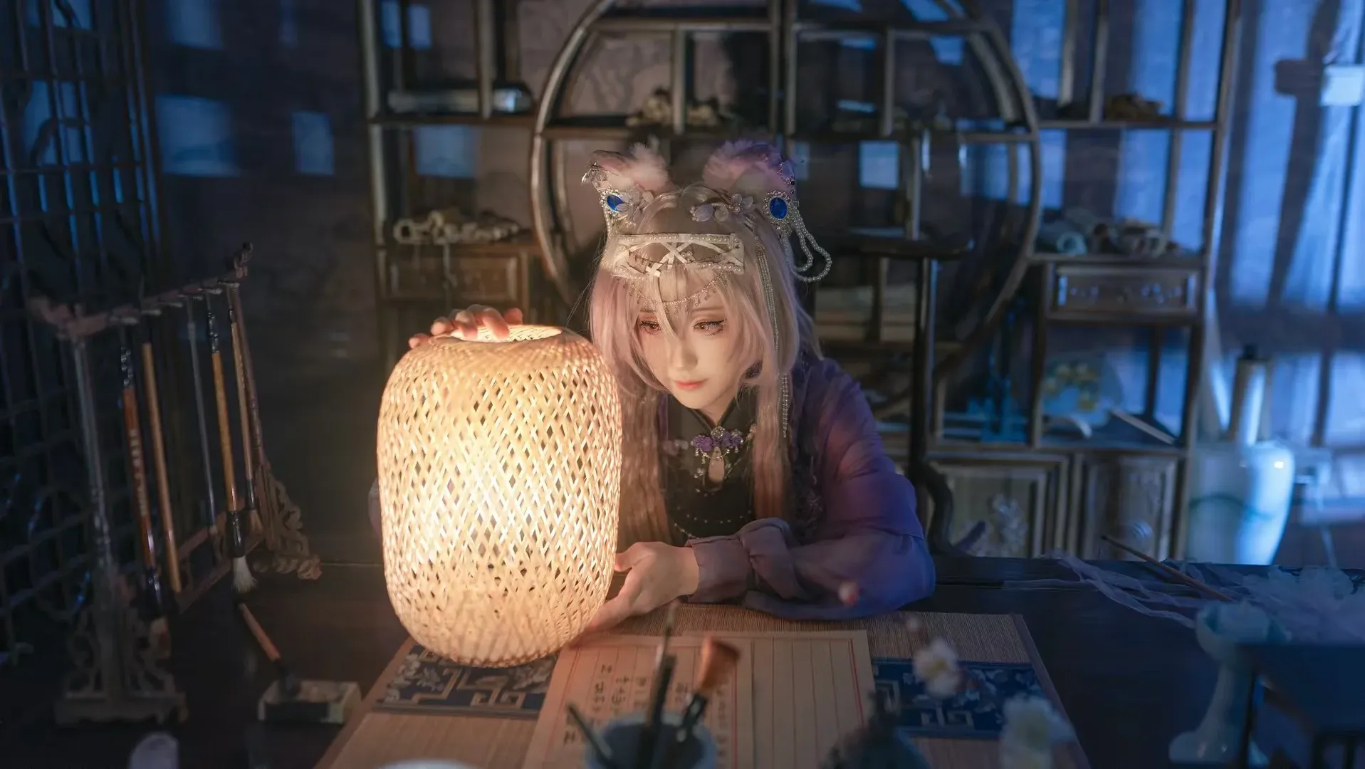 古风摄影, 明日方舟, 林雨霞cos, 书房写真, 毛笔研墨
