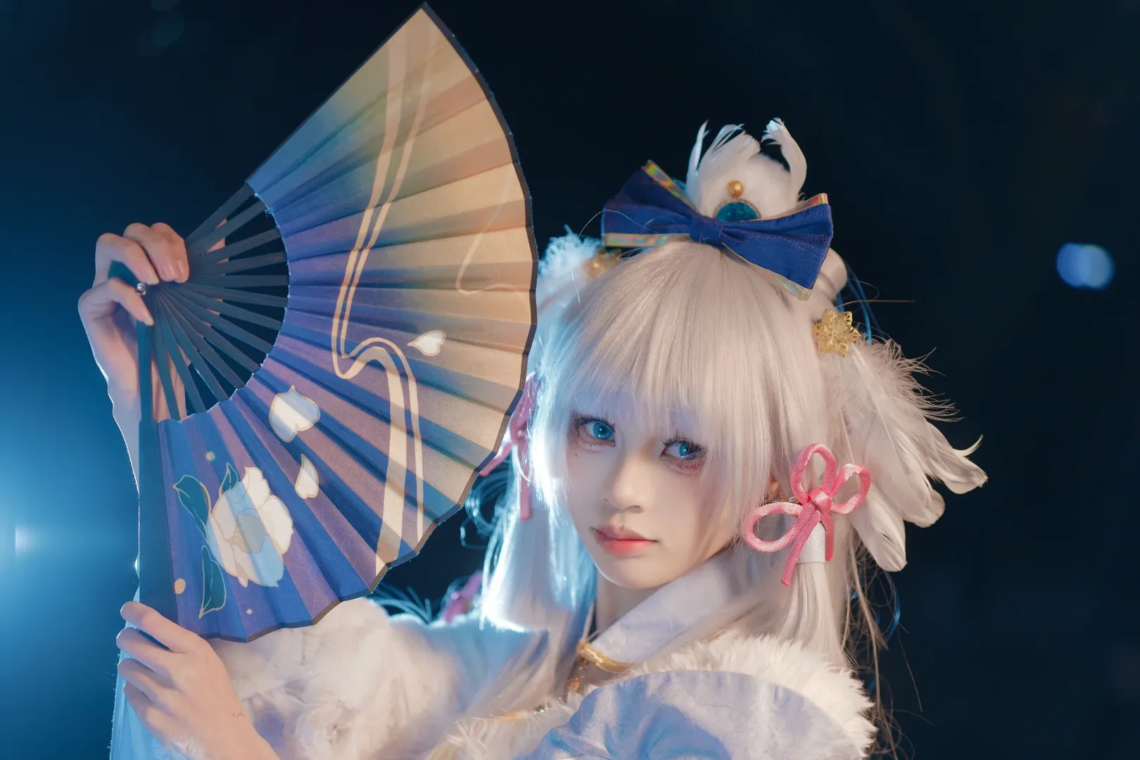 原神, 二次元摄影, 神里绫华cos, 夜景人像, 白毛少女 - 第1张