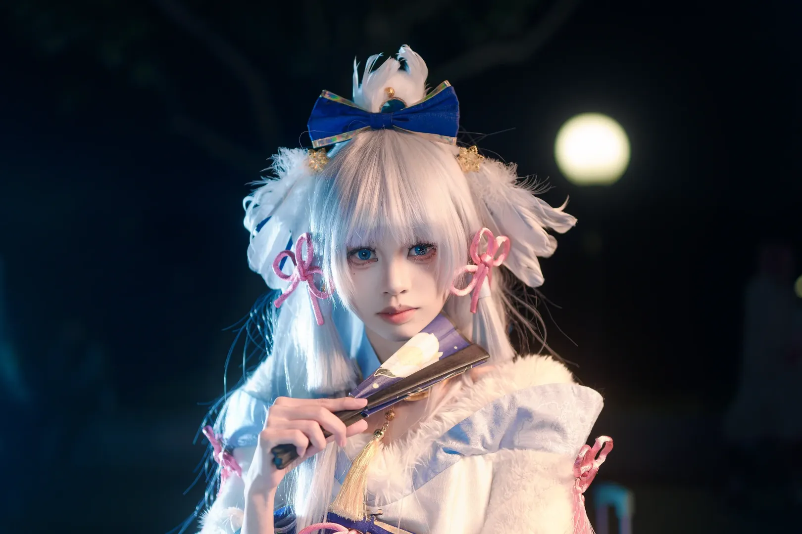 原神, 二次元摄影, 神里绫华cos, 夜景人像, 白毛少女 - 第2张