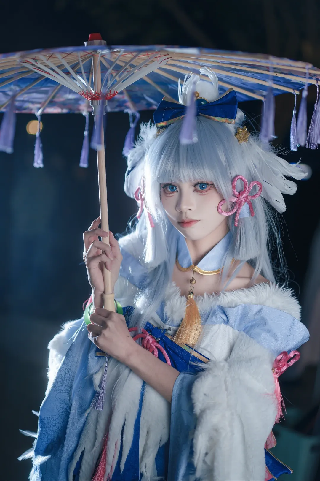 原神, 二次元摄影, 神里绫华cos, 夜景人像, 白毛少女 - 第3张