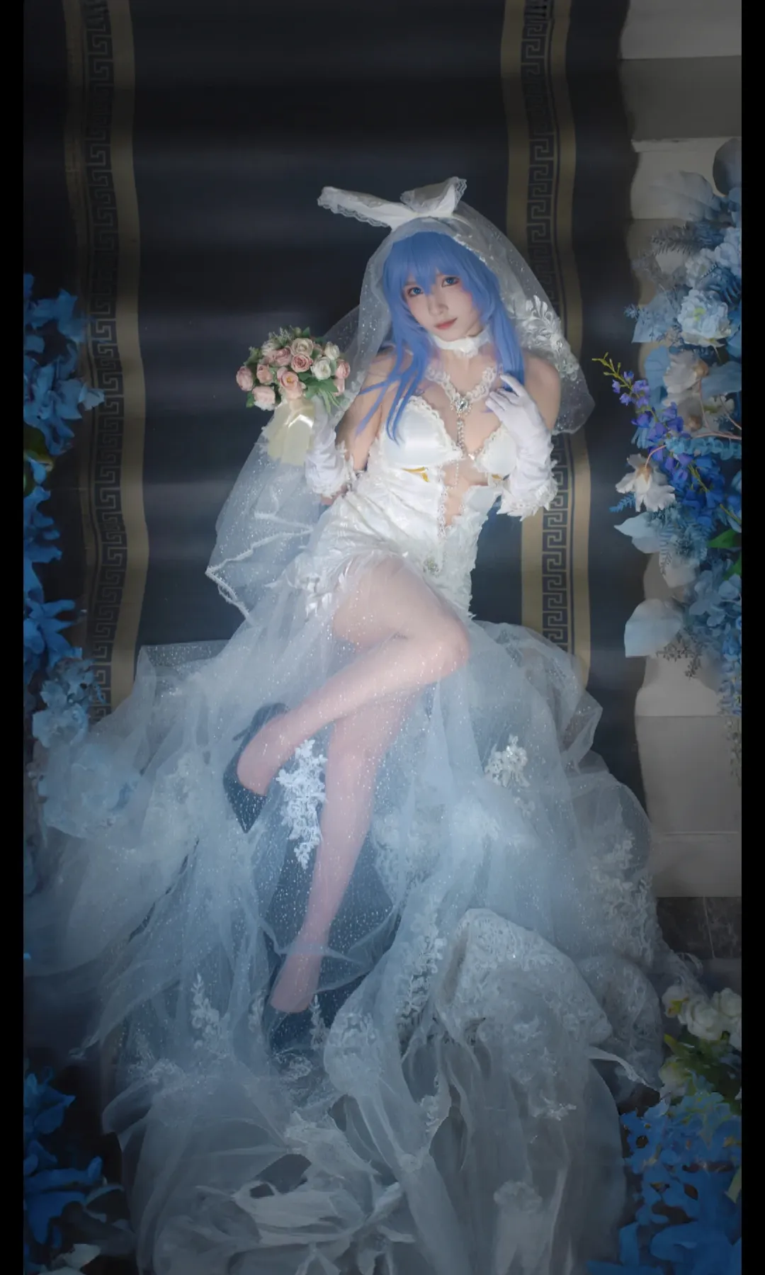 二次元撮影, アズールレーン, ニュージャージーコスプレ, 花嫁写真, 白レースストッキング