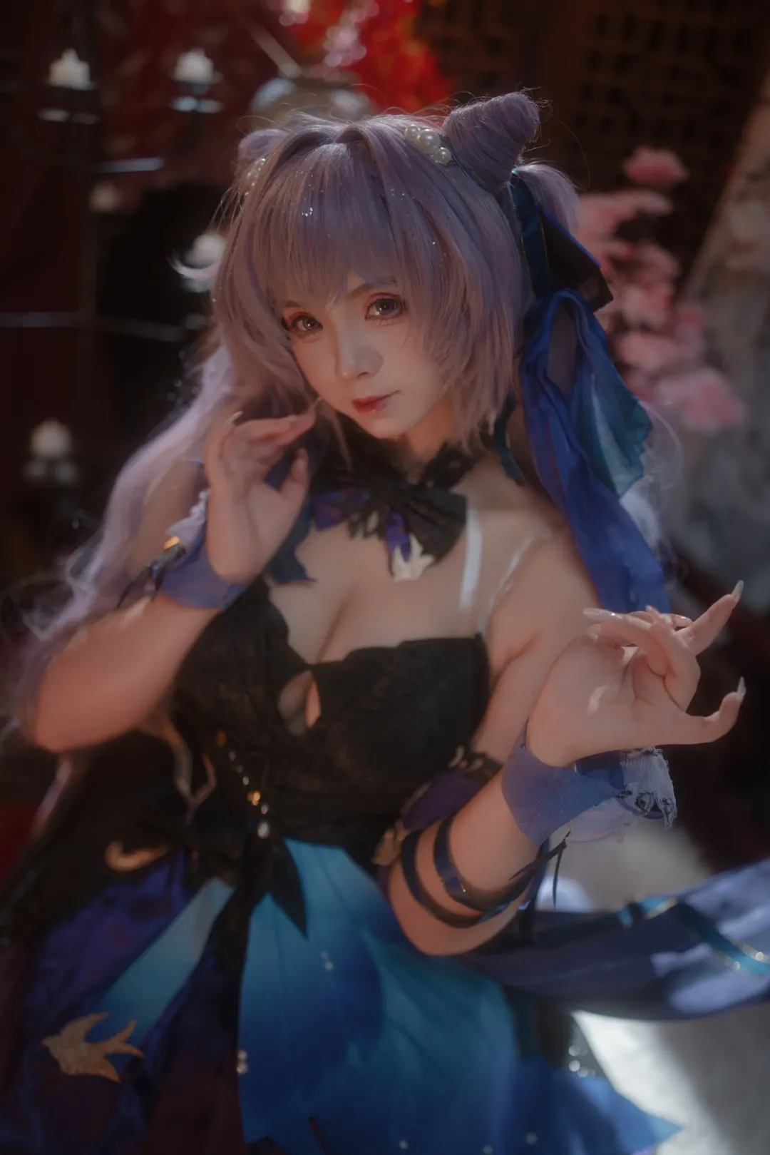原神, 二次元撮影, 刻晴コスプレ, 黒タイツ コーデ, 古風スタジオ撮影 - 6枚目