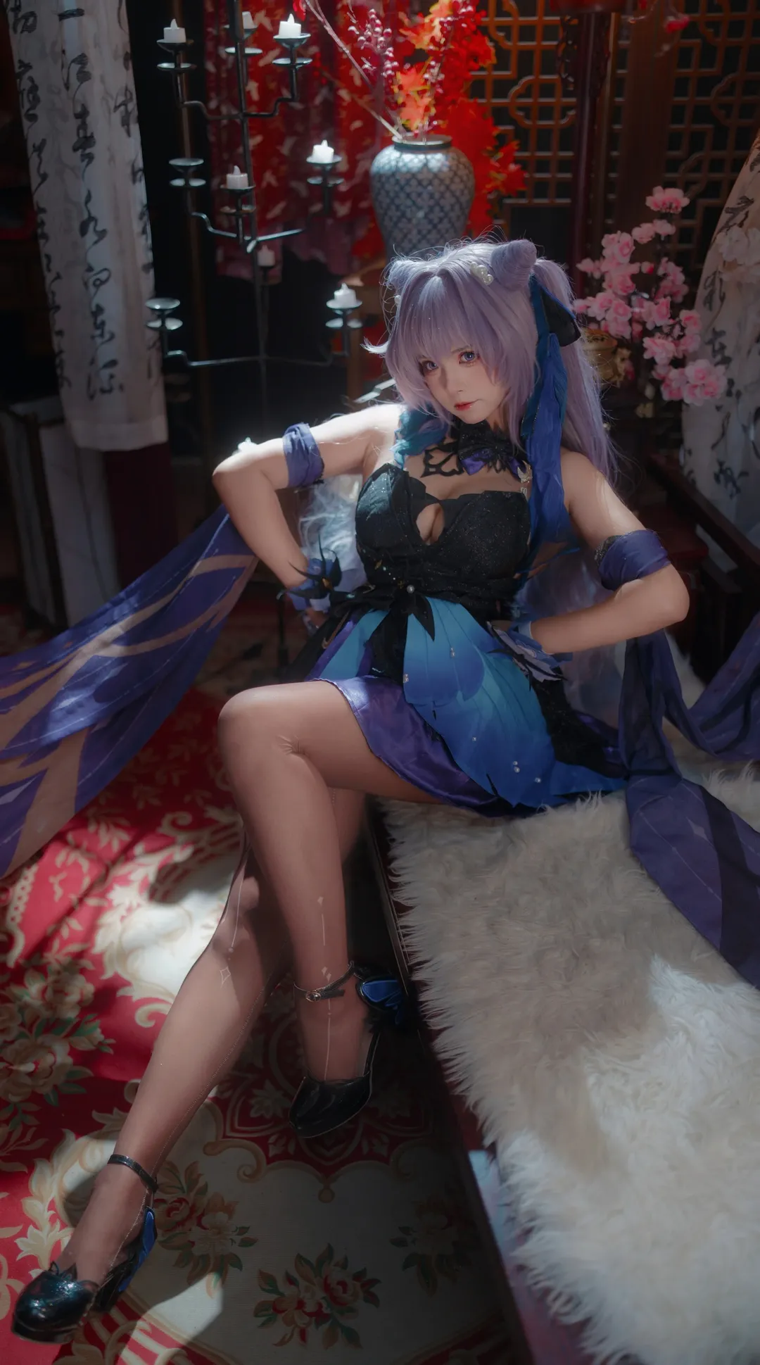 原神, 二次元撮影, 刻晴コスプレ, 黒タイツ コーデ, 古風スタジオ撮影 - 7枚目