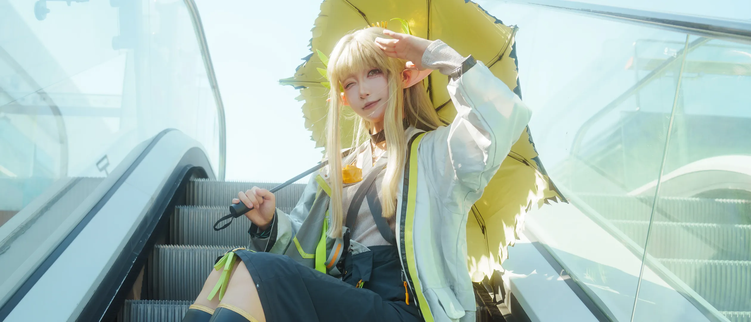 アークナイツ, 逆光撮影, エルフ耳, 黒ストッキング, ミュルジス コスプレ