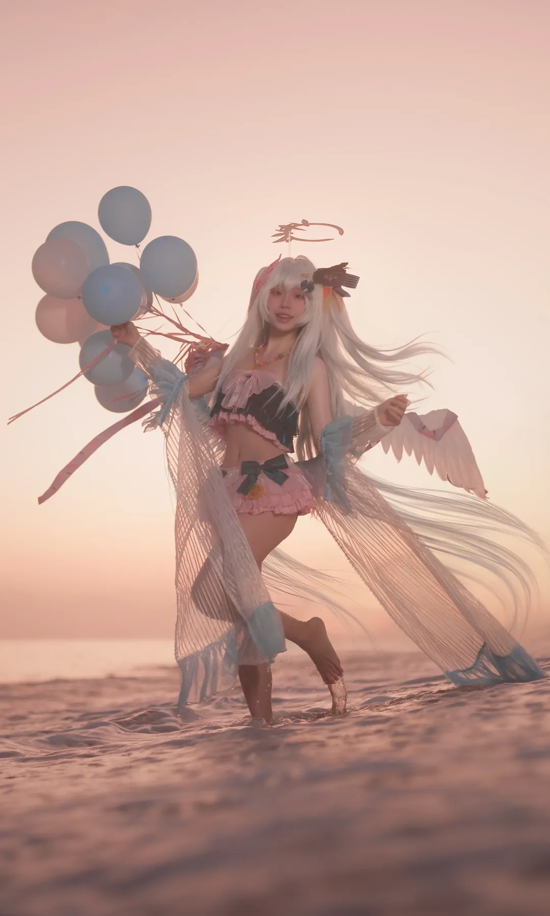 Anime-style photography, Blue Archive, Shirasu Azusa cosplay, Seaside cosplay, Casual cosplay