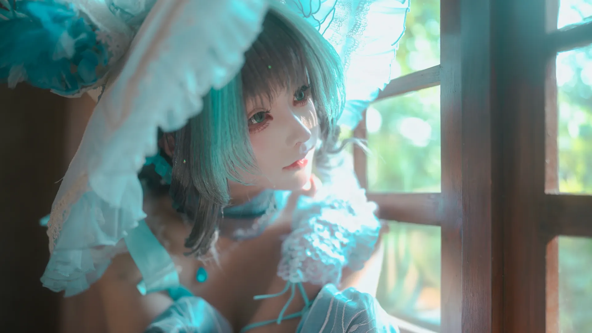 柴郡cos, 碧蓝航线, 二次元cosplay, cos摄影, 蓝绿色短发 - 第2张