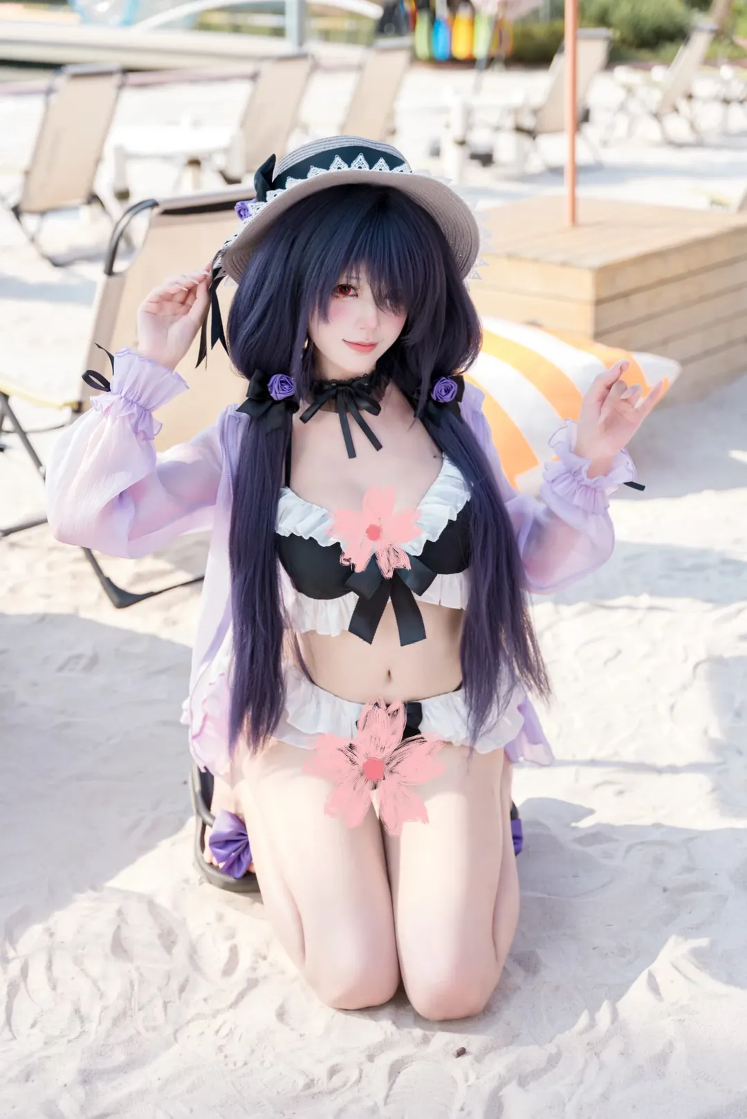 二次元cosplay, 泳装写真, 约会大作战, 时崎狂三cos, 沙滩人像 - 第1张