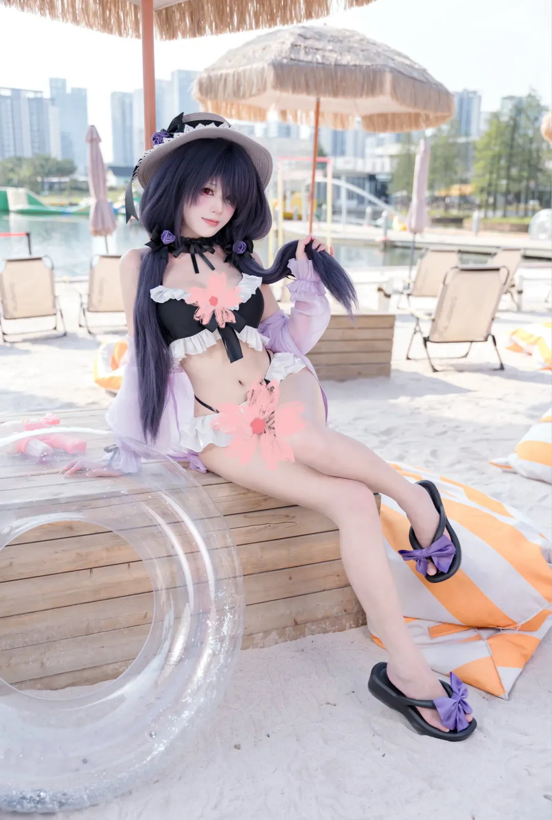 二次元cosplay, 泳装写真, 约会大作战, 时崎狂三cos, 沙滩人像 - 第3张