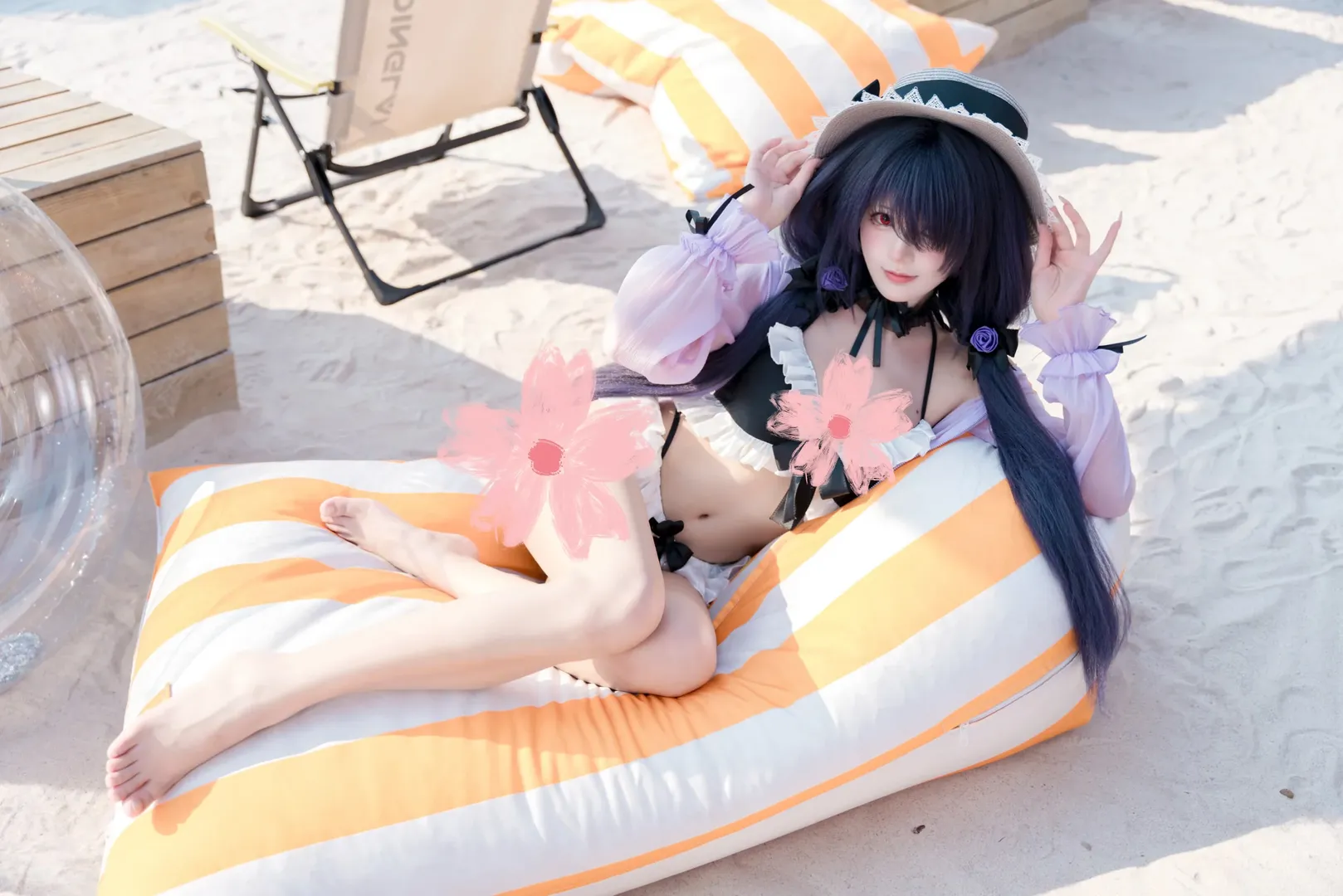 二次元cosplay, 泳装写真, 约会大作战, 时崎狂三cos, 沙滩人像 - 第6张
